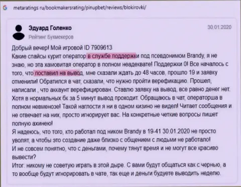 Отзыв о скам-проекте Pin-Up Bet обнаружен на интернет-портале metaratings ru