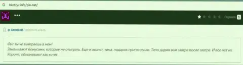 Отзыв о жуликах Pin-Up Bet отыскан на интернет-сервисе bkotzyv info